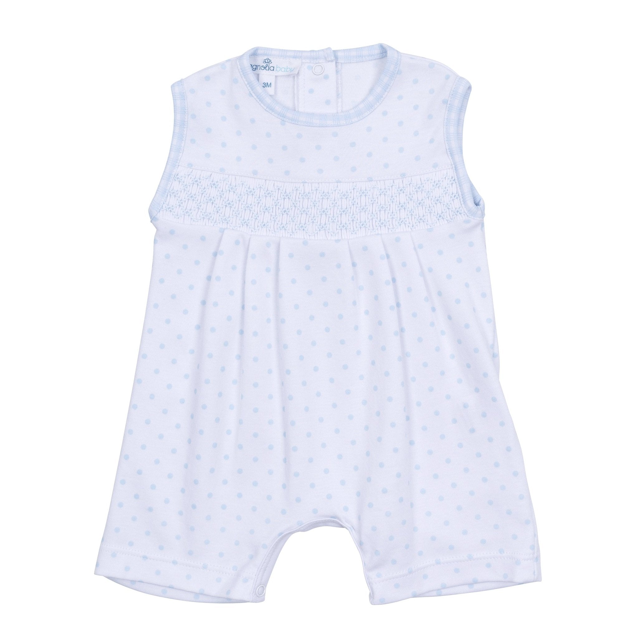 Gingham Dots Smocked Sleeveless Short Playsuit in Light Blue - Magnolia BabyShort Playsuit