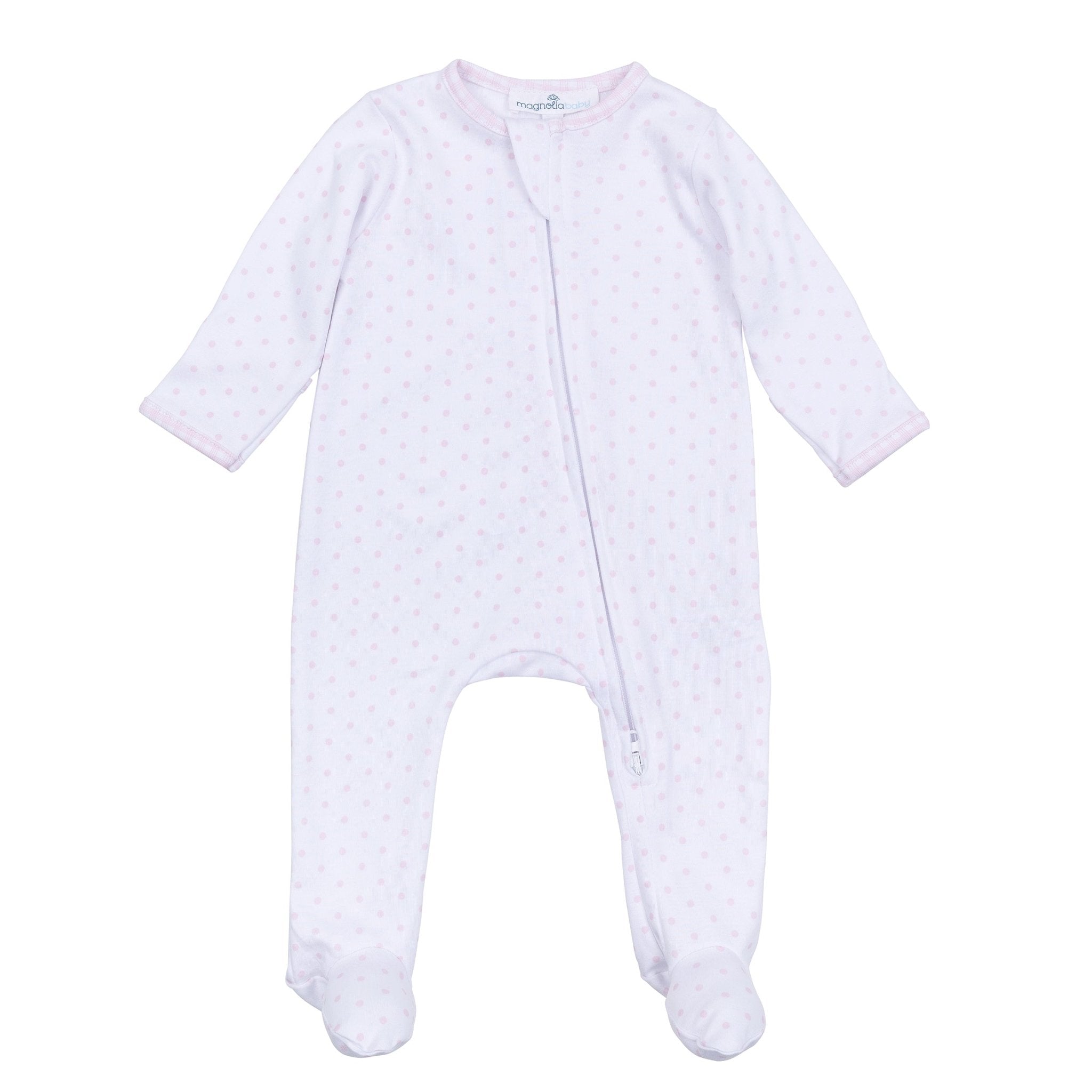Gingham Dots Zip Footie in Pink - Magnolia BabyFootie