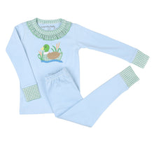  Gingham Mallard Applique Ruffle Infant/Toddler Long Pajamas - Magnolia BabyLong Pajamas