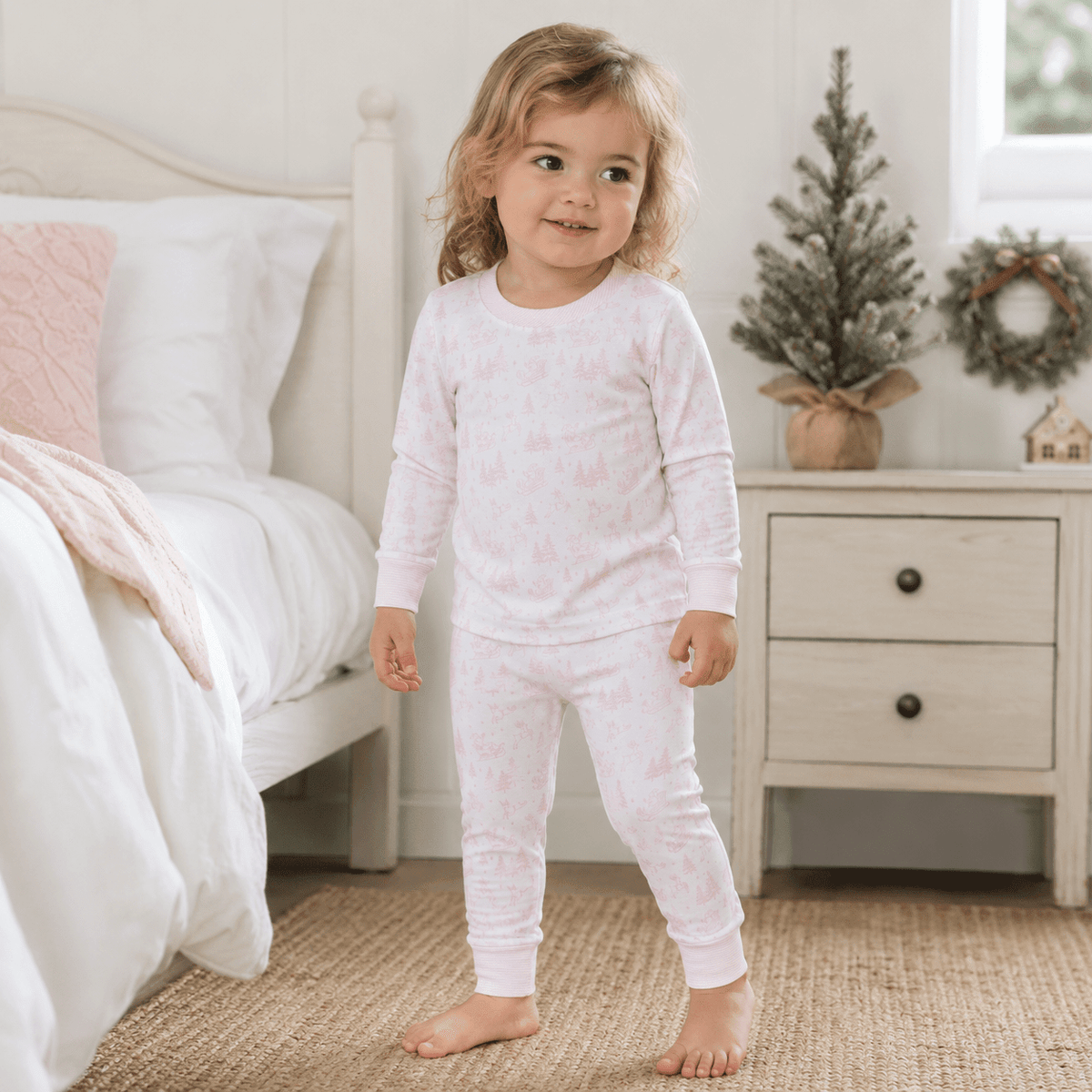 Magnolia Baby_Girl Christmas Pajamas Gift Set - Pink Holiday Toile_2