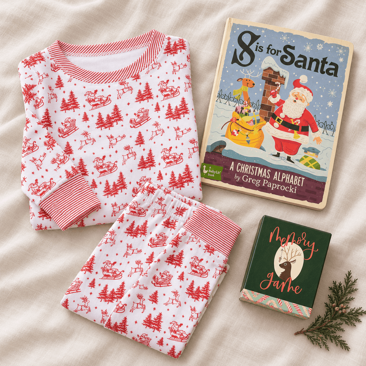 Magnolia Baby_Girl Christmas Pajamas Gift Set - Red Holiday Toile_1