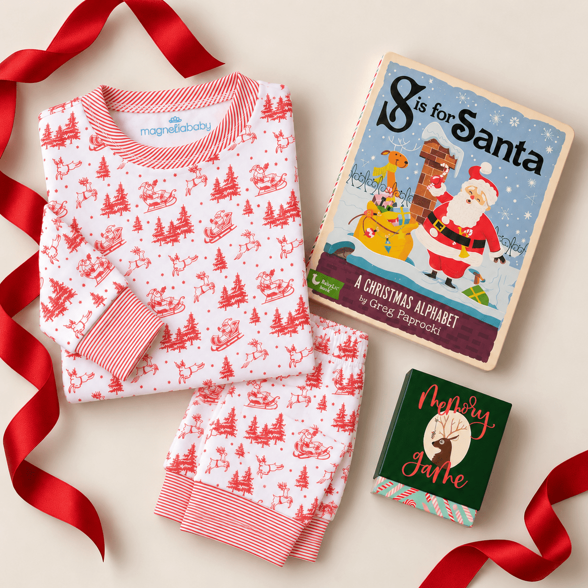 Magnolia Baby_Girl Christmas Pajamas Gift Set - Red Holiday Toile_1