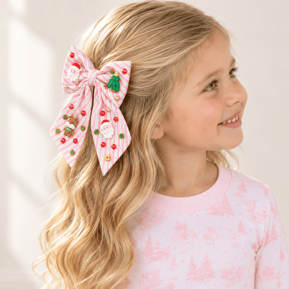 Magnolia Baby_Girl Christmas Pajamas + Poppyland Hair Bow - Holiday Toile_2