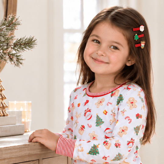 Magnolia Baby_Girl Christmas Pajamas + Poppyland Hair Pins Gift Set - Christmas Magic_3