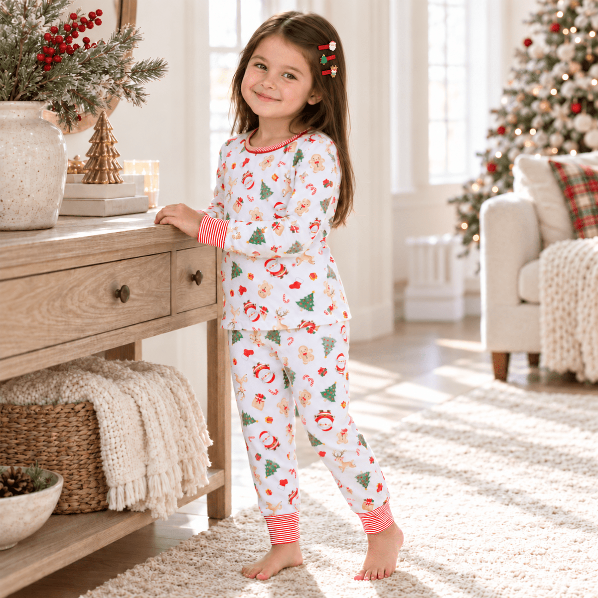 Magnolia Baby_Girl Christmas Pajamas + Poppyland Hair Pins Gift Set - Christmas Magic_1