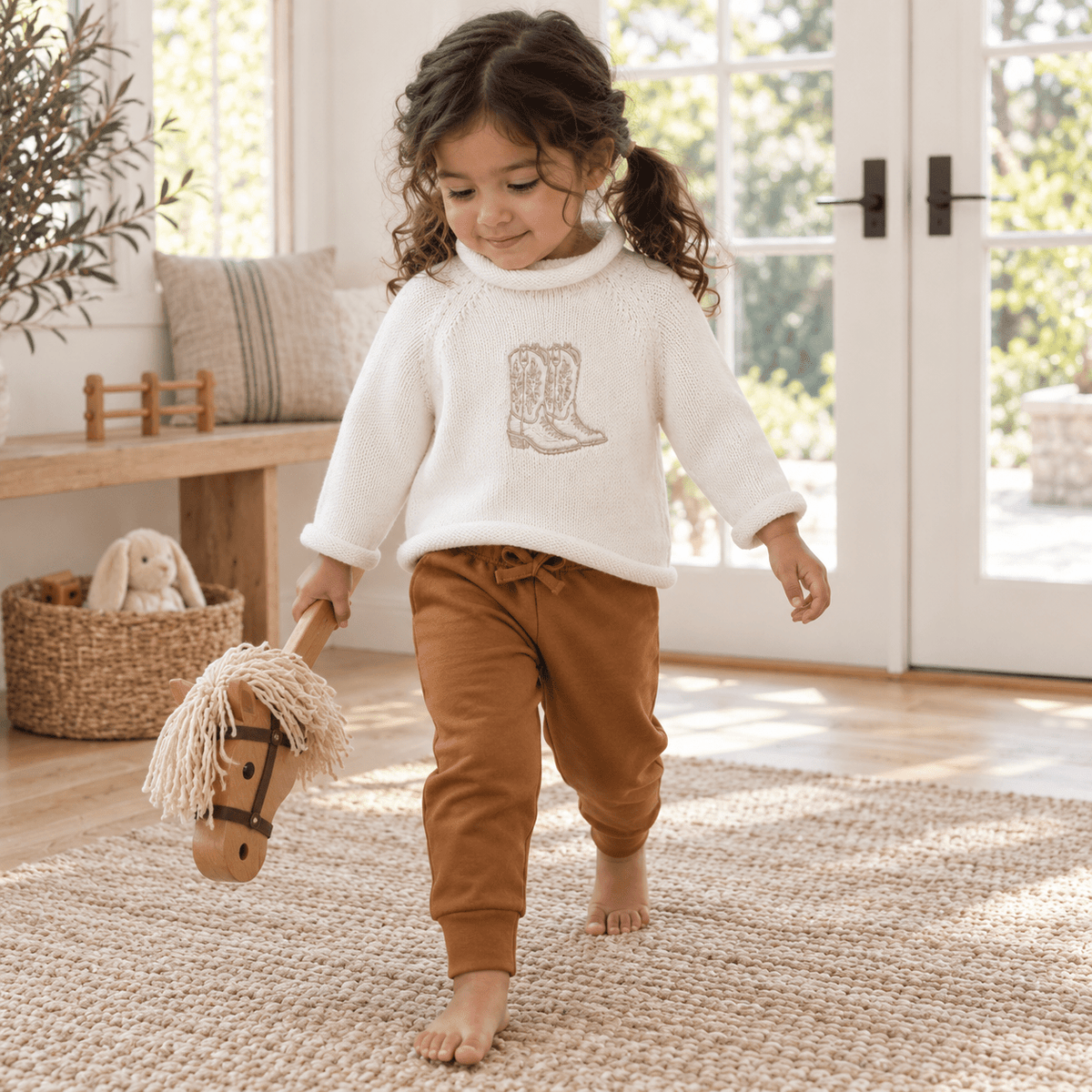 Magnolia Baby_Girl Darling Cowboy Boots Sweater Jogger Set - Ivory_1