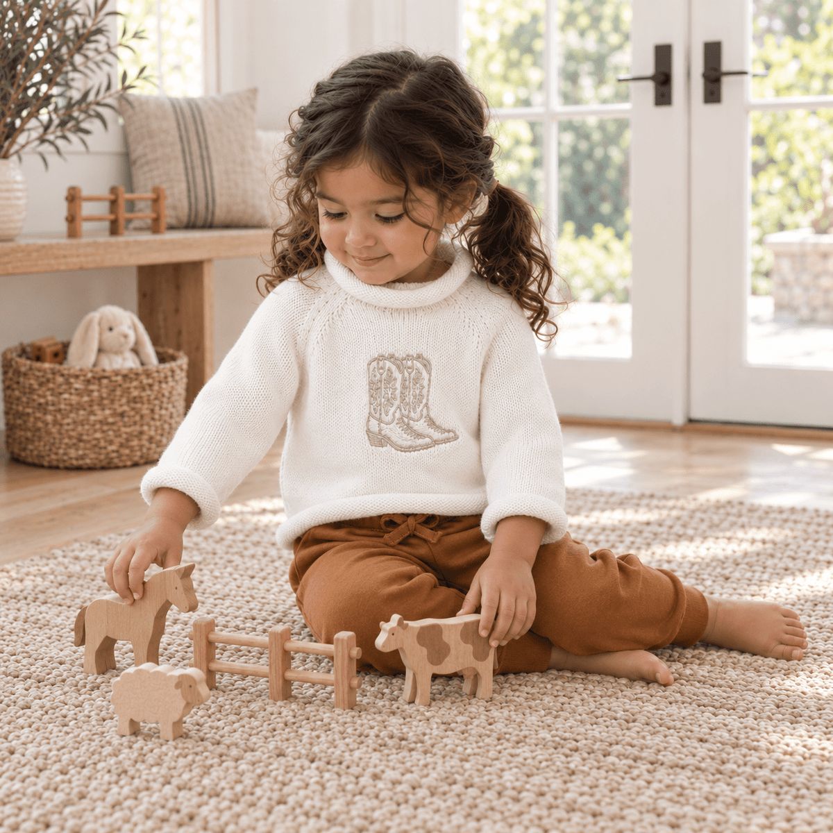 Magnolia Baby_Girl Darling Cowboy Boots Sweater Jogger Set - Ivory_2