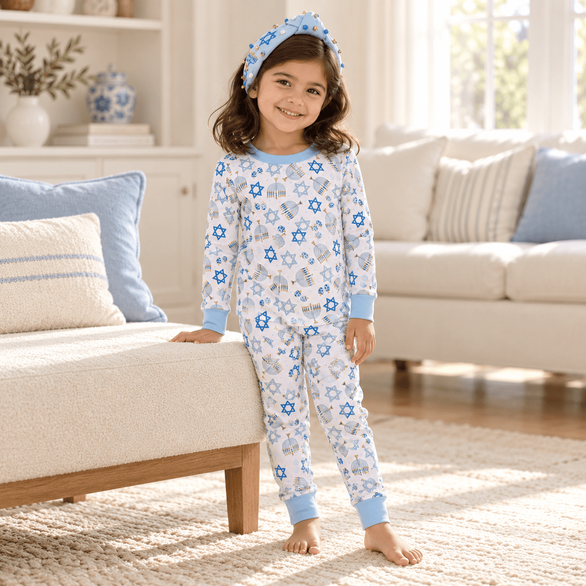 Magnolia Baby_Girl Hanukkah Pajamas + Poppyland Headband Gift Set - Dreidel Dreams_1