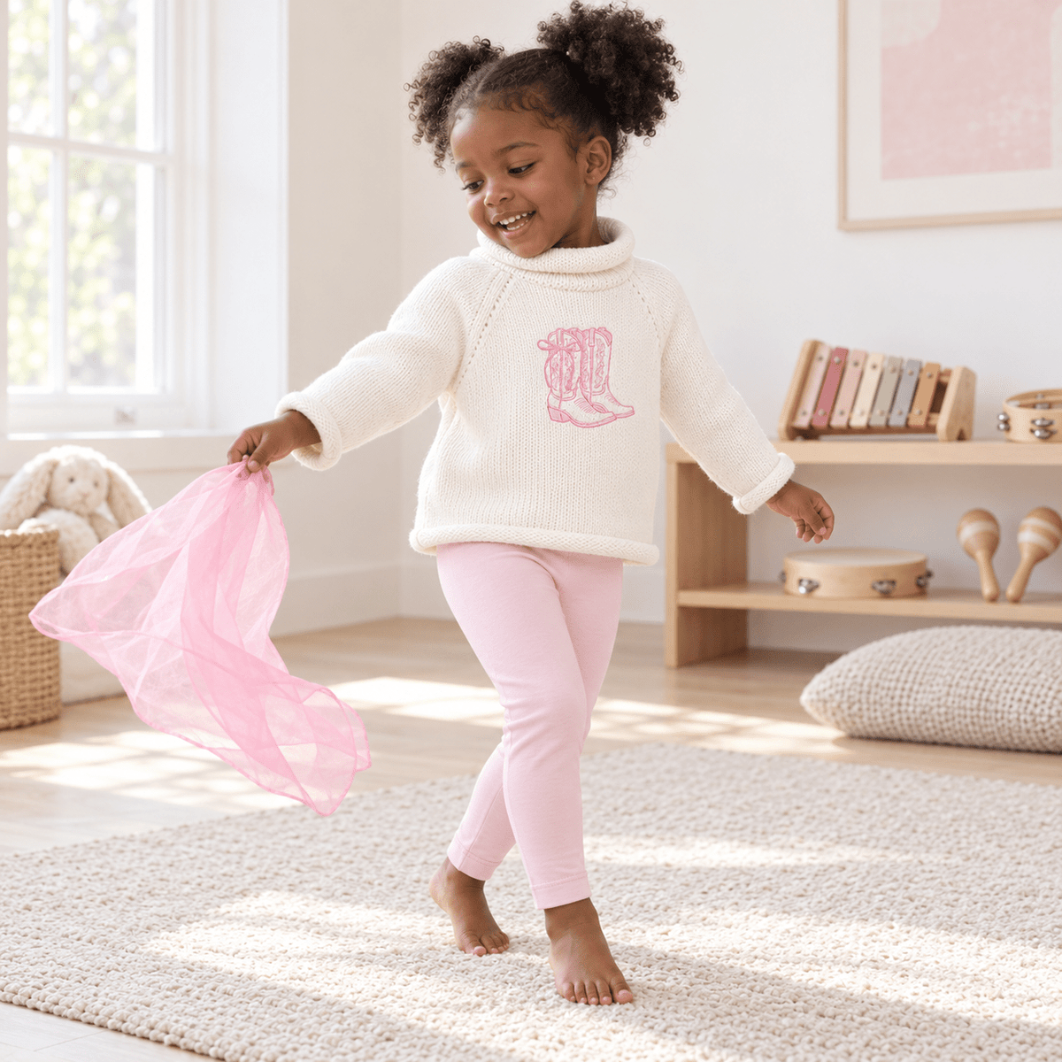 Magnolia Baby_Girl Playwear Set - Darling Cowboy Boots Sweater & Leggings - Pink_1