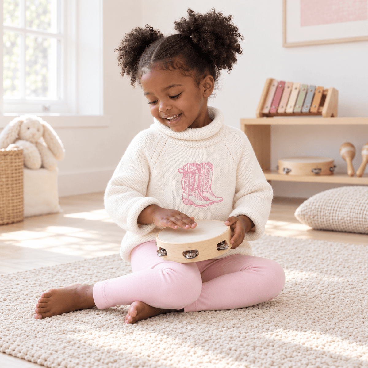 Magnolia Baby_Girl Playwear Set - Darling Cowboy Boots Sweater & Leggings - Pink_2