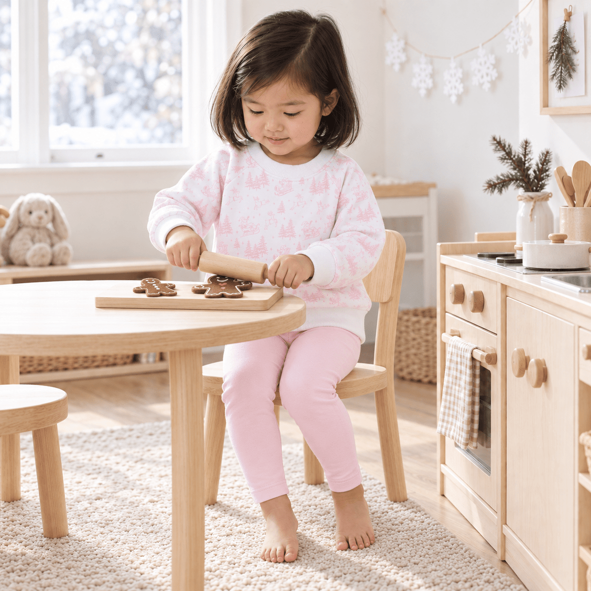 Magnolia Baby_Girl Playwear Set - Holiday Toile Sweatshirt & Pink Leggings_1