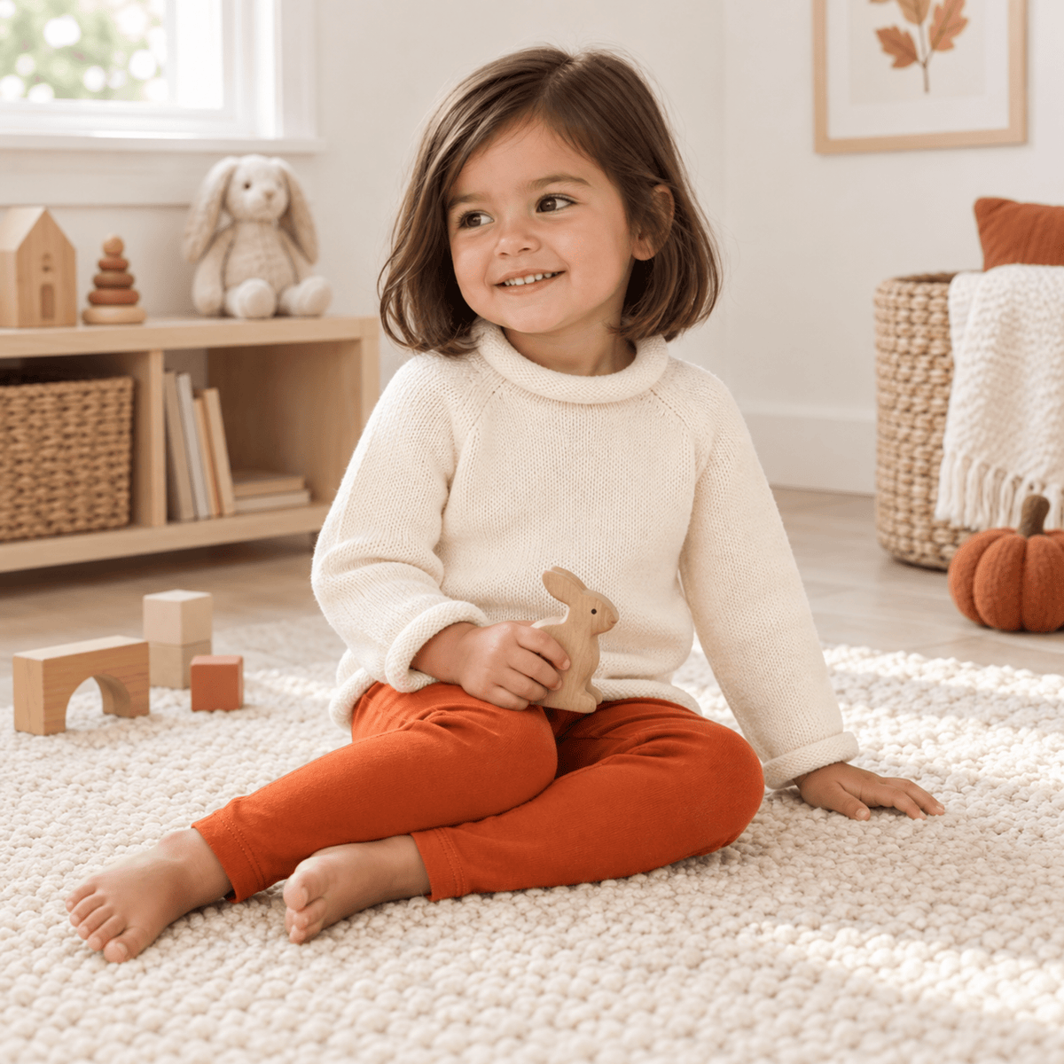 Magnolia Baby_Girl Playwear Set - Ivory Sweater & Pumpkin Spice Leggings_1