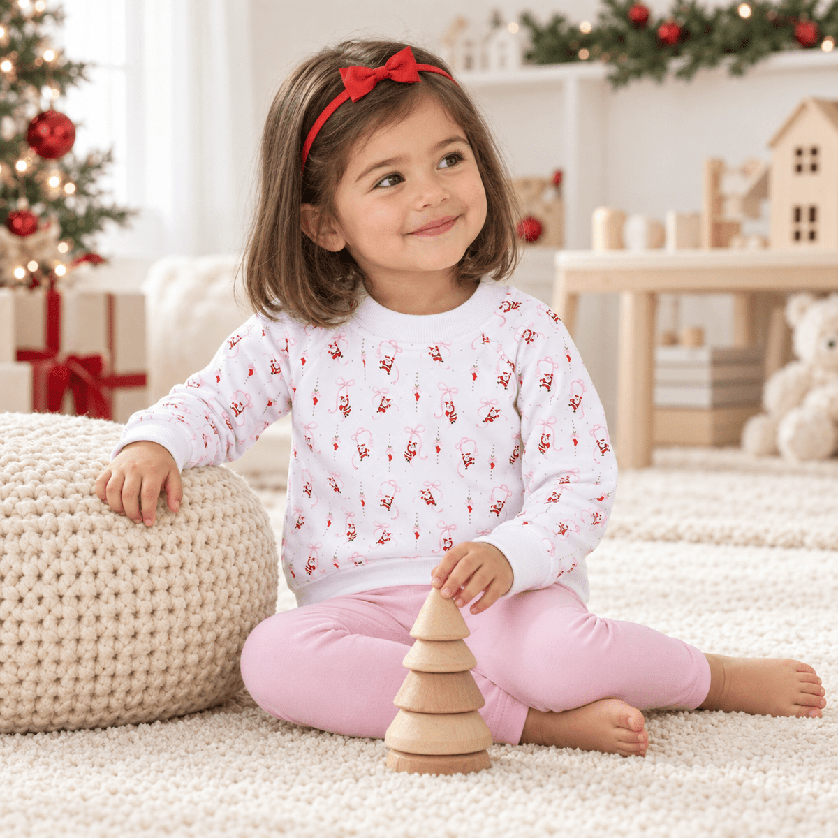 Magnolia Baby_Girl Playwear Set - Jolly Ribbons Sweatshirt + Pink Leggings_2