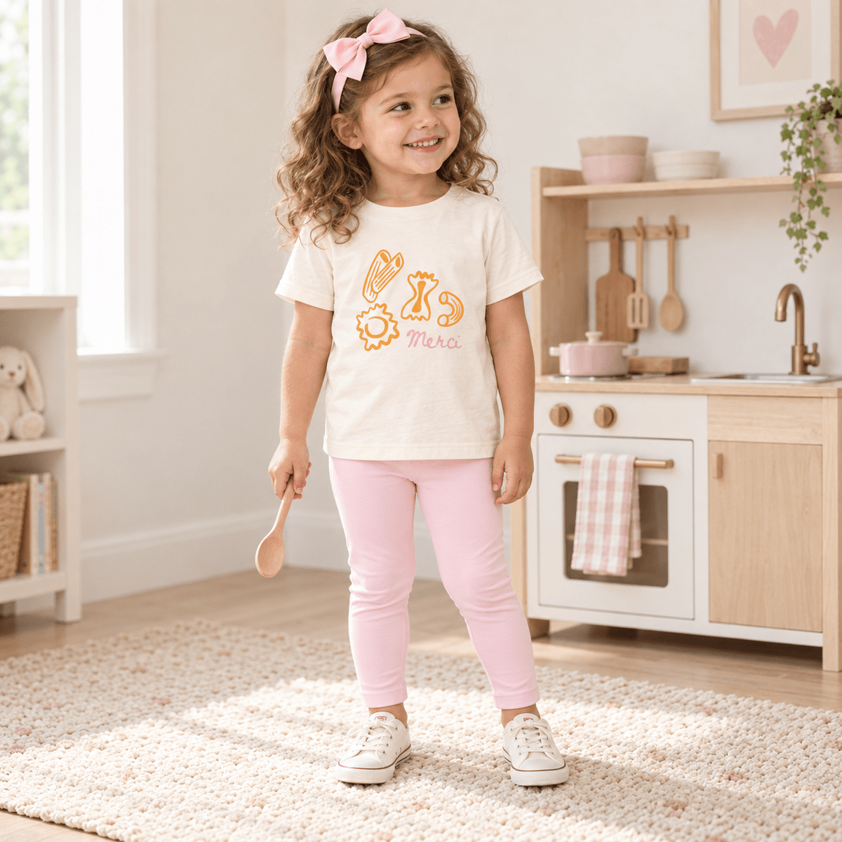 Magnolia Baby_Girl Playwear Set - Merci Pasta & Pink Leggings_1
