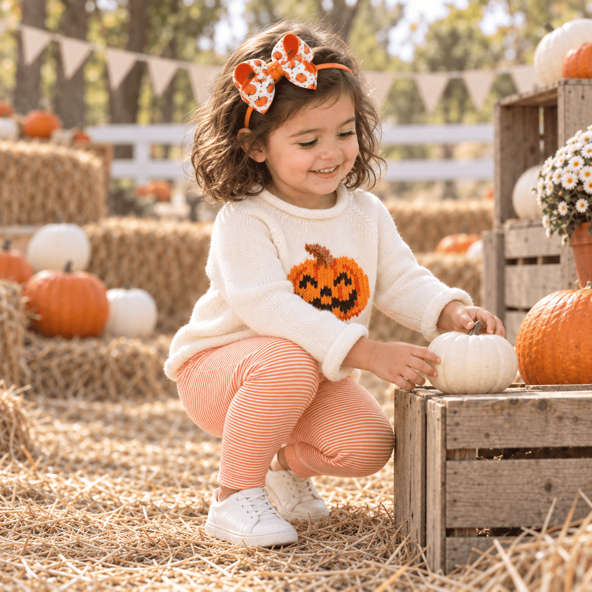 Luna and Arlo_Girl Playwear Set - Pumpkin and Boo Rollneck Sweater & Leggings_1