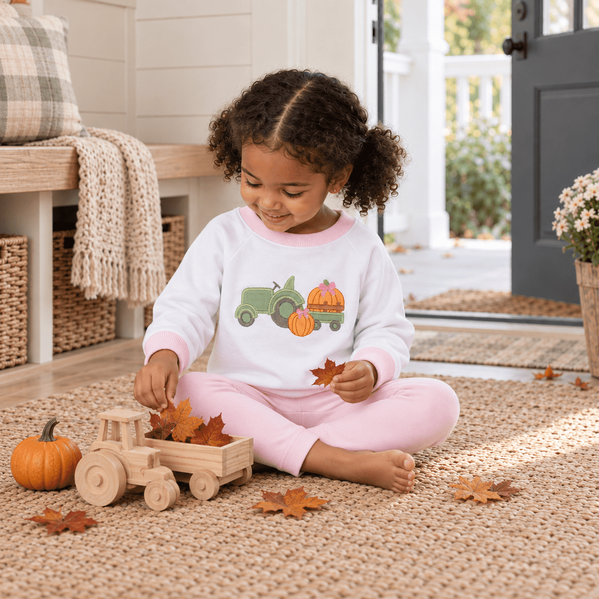 Magnolia Baby_Girl Playwear Set - Pumpkin Tractor Sweatshirt & Leggings_1