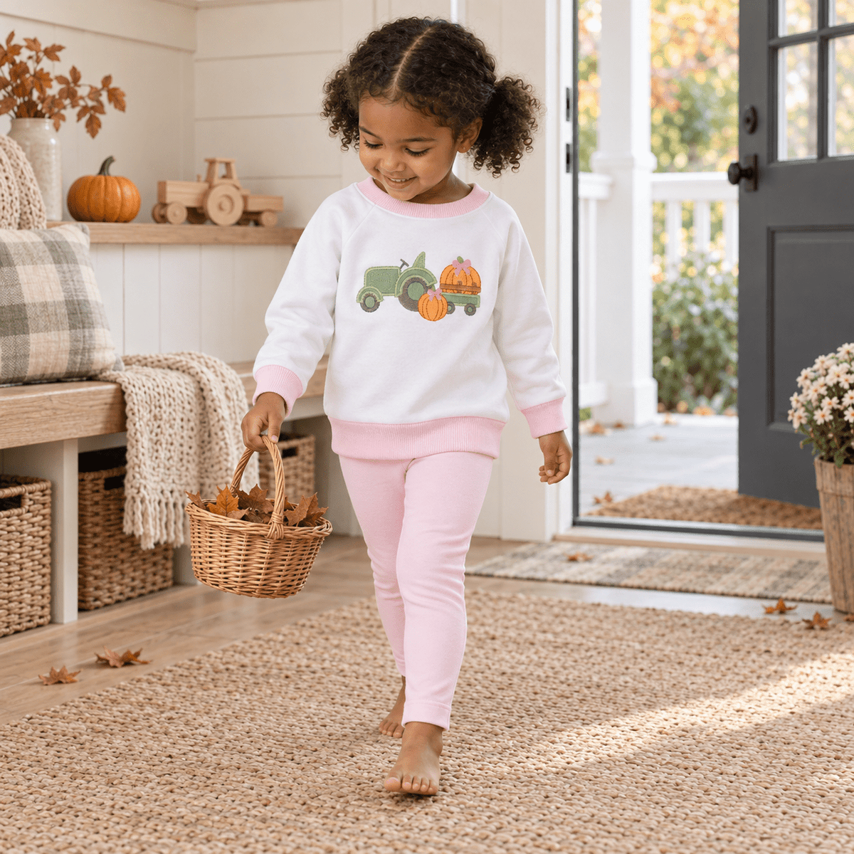 Magnolia Baby_Girl Playwear Set - Pumpkin Tractor Sweatshirt & Leggings_2