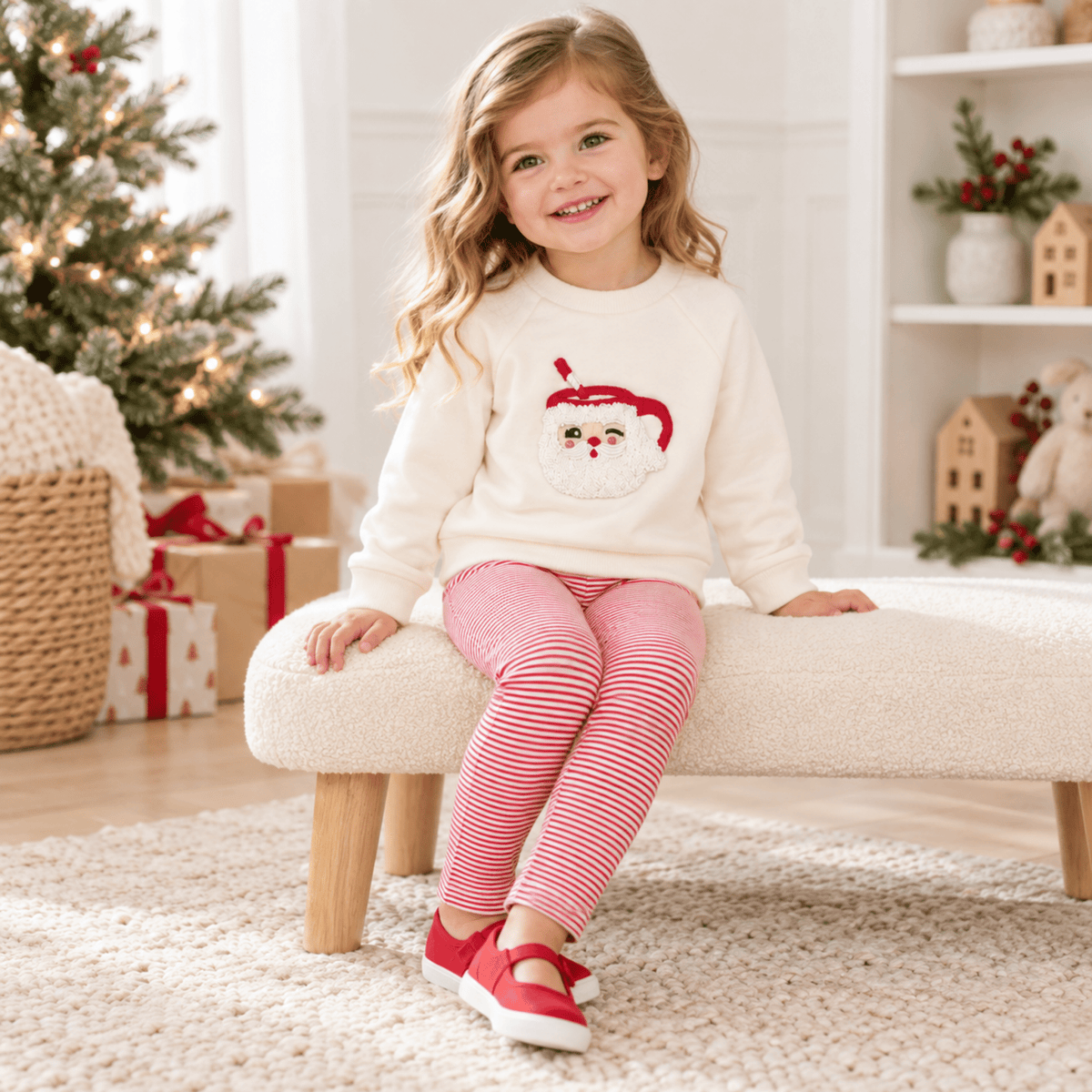 Magnolia Baby_Girl Playwear Set - Santa's Treats Sweatshirt + Red Stripe Leggings_1