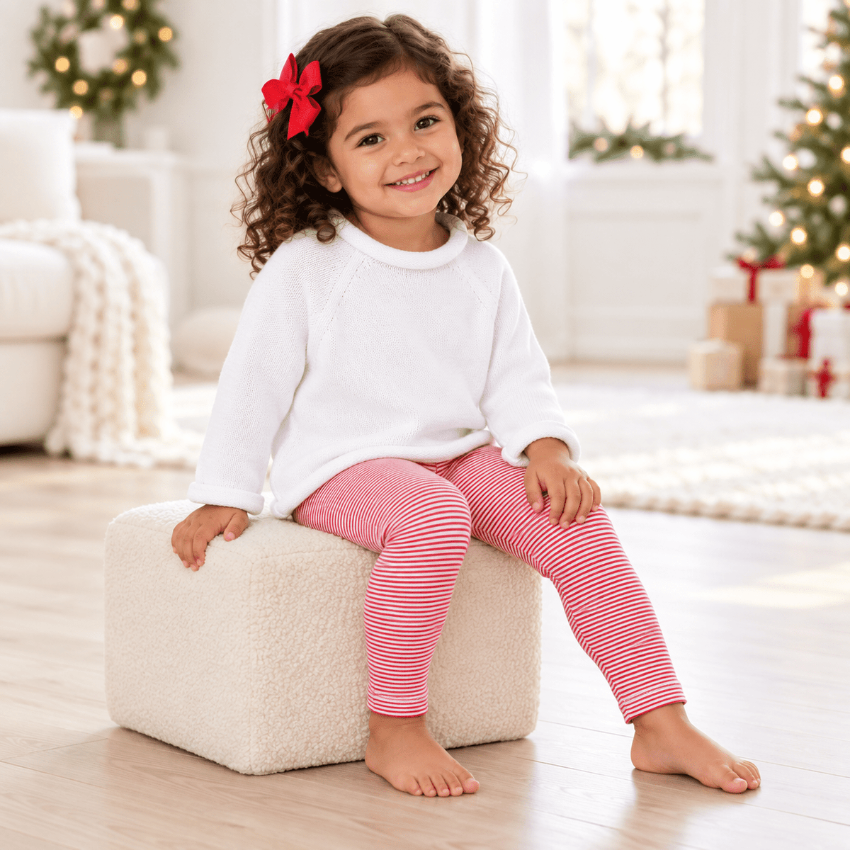 Magnolia Baby_Girl Playwear Set - White Raglan Sweater + Red Stripe Leggings_1
