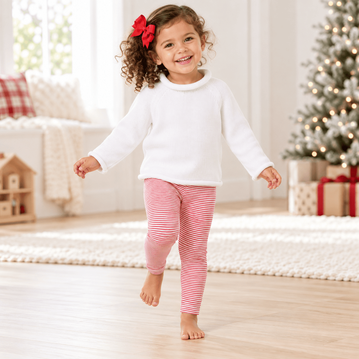 Magnolia Baby_Girl Playwear Set - White Raglan Sweater + Red Stripe Leggings_2