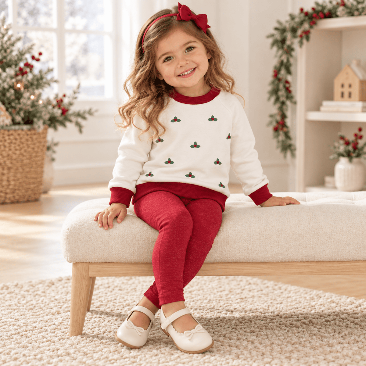 Magnolia Baby_Girl Playwear Set - Winter Berries Sweatshirt + Cranberry Leggings_2
