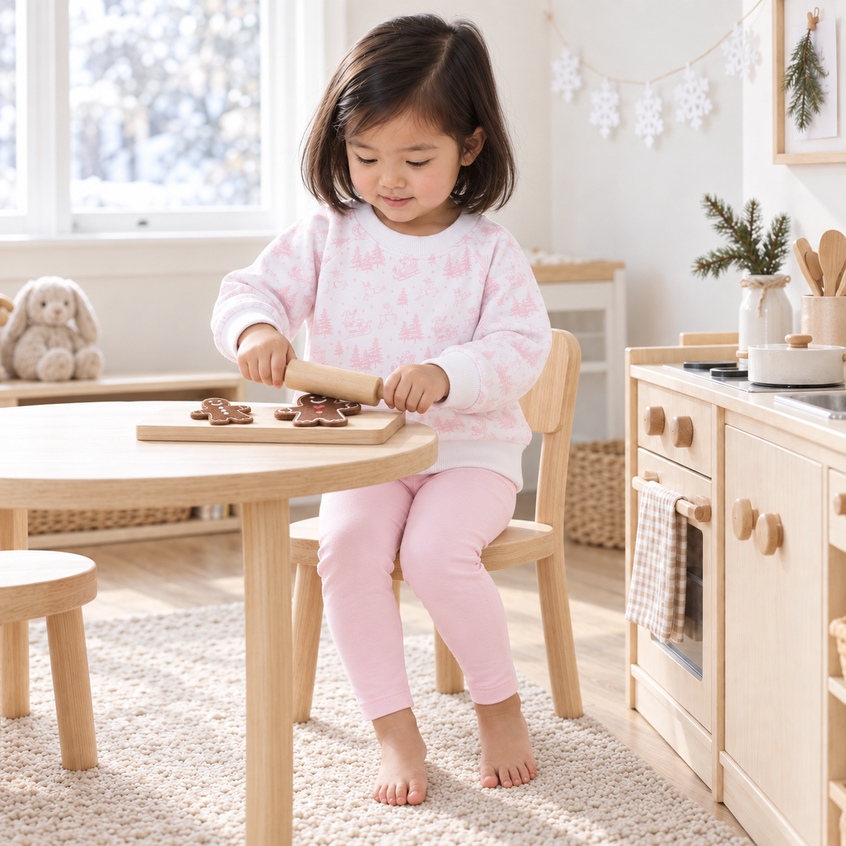 Girl Playwear Set - Holiday Toile Sweatshirt & Pink Leggings