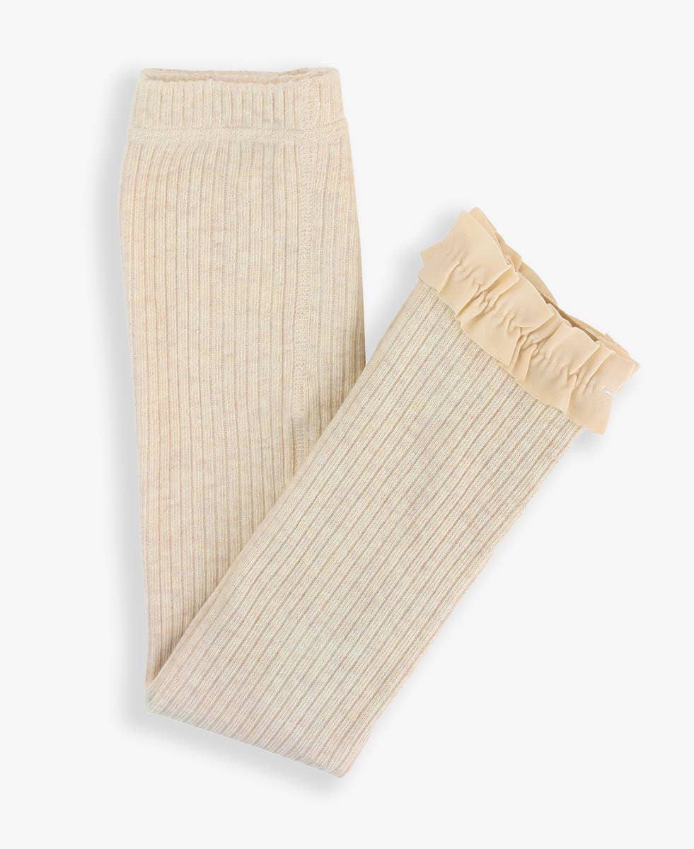 Girls Oatmeal Rib Knit Footless Ruffled Tights - Magnolia Baby
