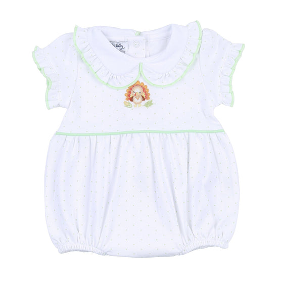 Giving Thanks Embroidered Collared Ruffle S/S Bubble - Magnolia BabyBubble