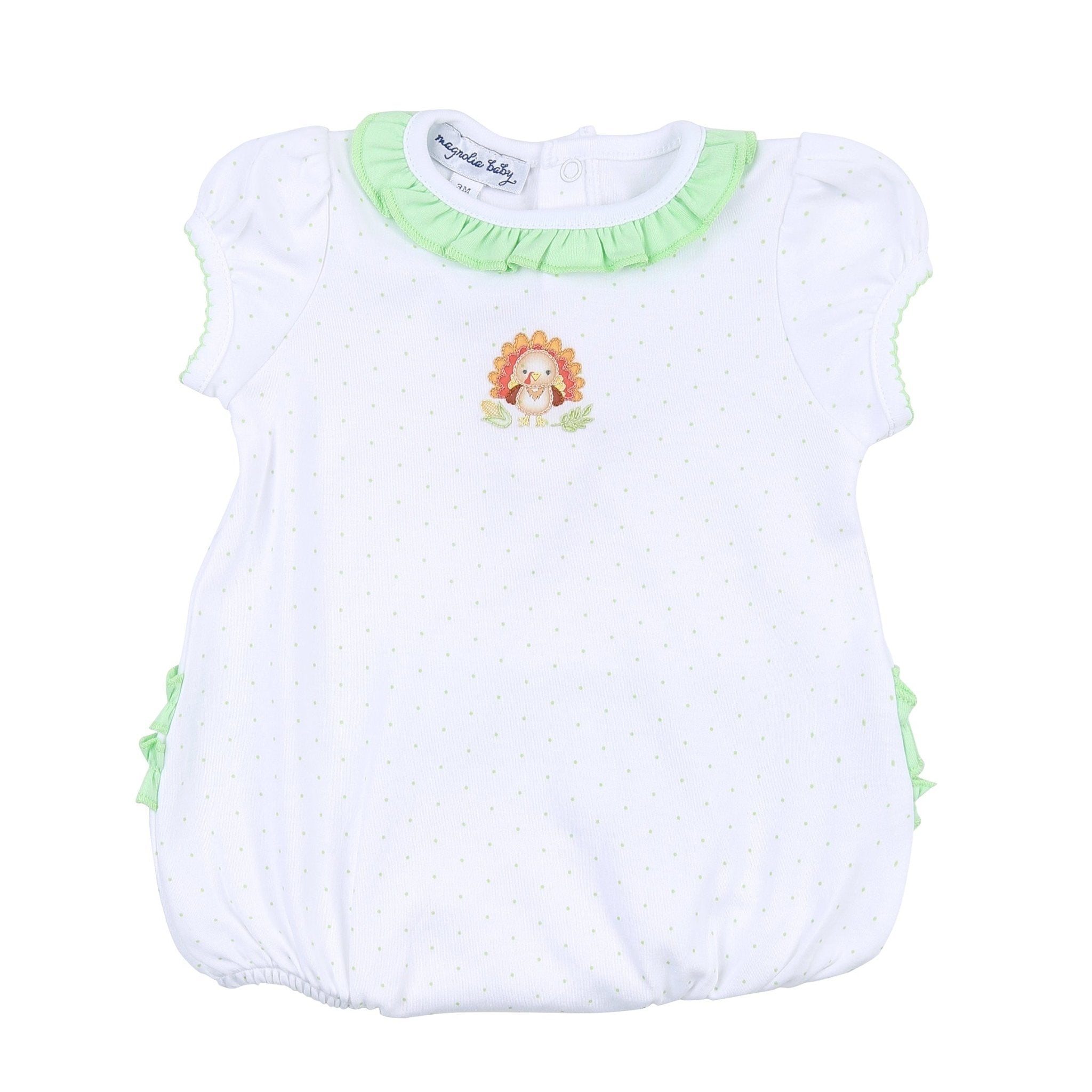 Giving Thanks Embroidered Ruffle Short Sleeve Bubble - Magnolia BabyBubble