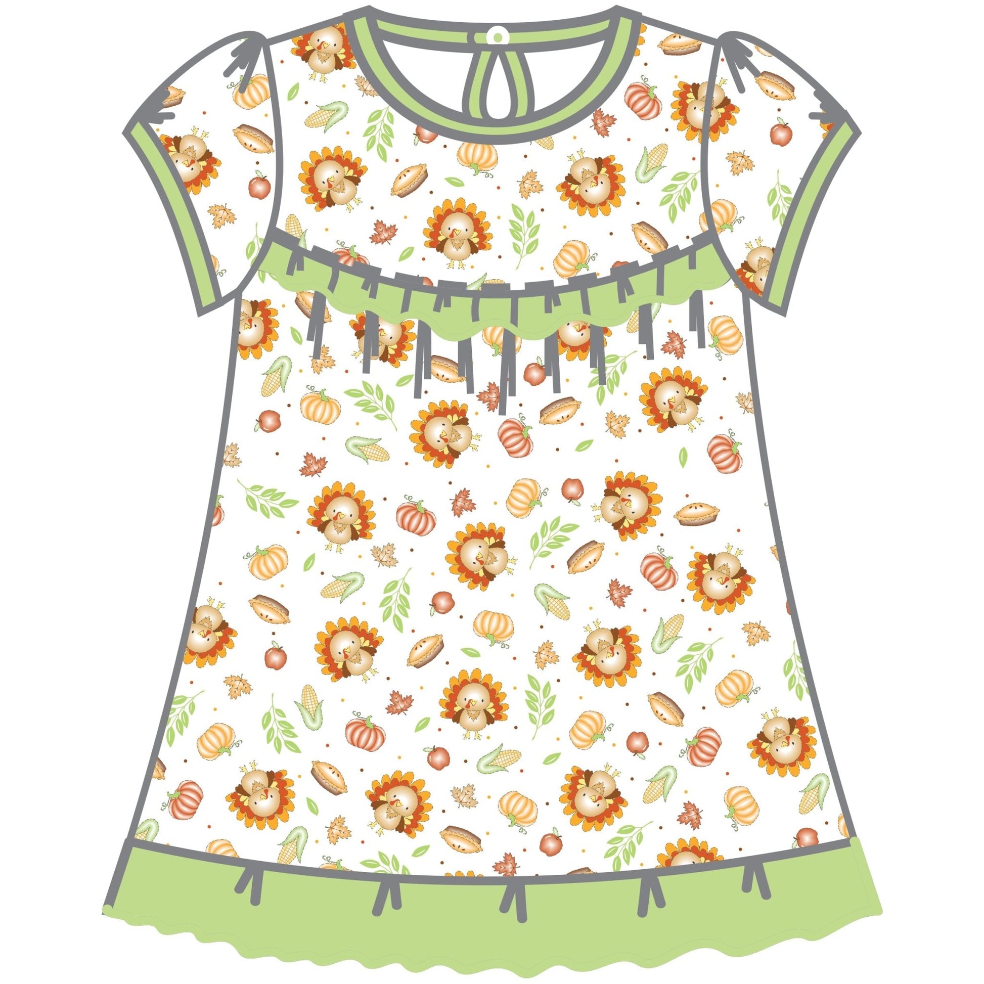 Giving Thanks Printed Ruffle S/S Toddler Dress - Magnolia BabyDress