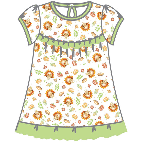 Giving Thanks Printed Ruffle S/S Toddler Dress - Magnolia BabyDress