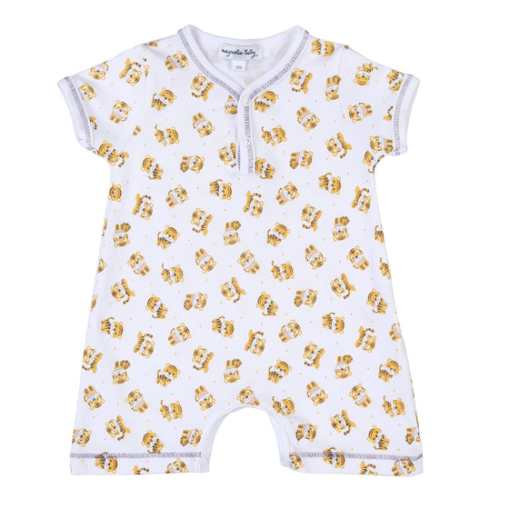 Go Tigers! Yellow Printed Front Snap Short Playsuit - Magnolia BabyShort Playsuit