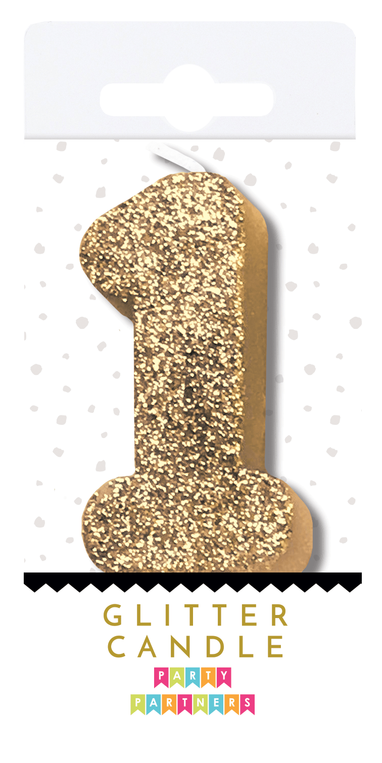 Gold Glitter Number Candle - One - Magnolia BabyParty Supplies
