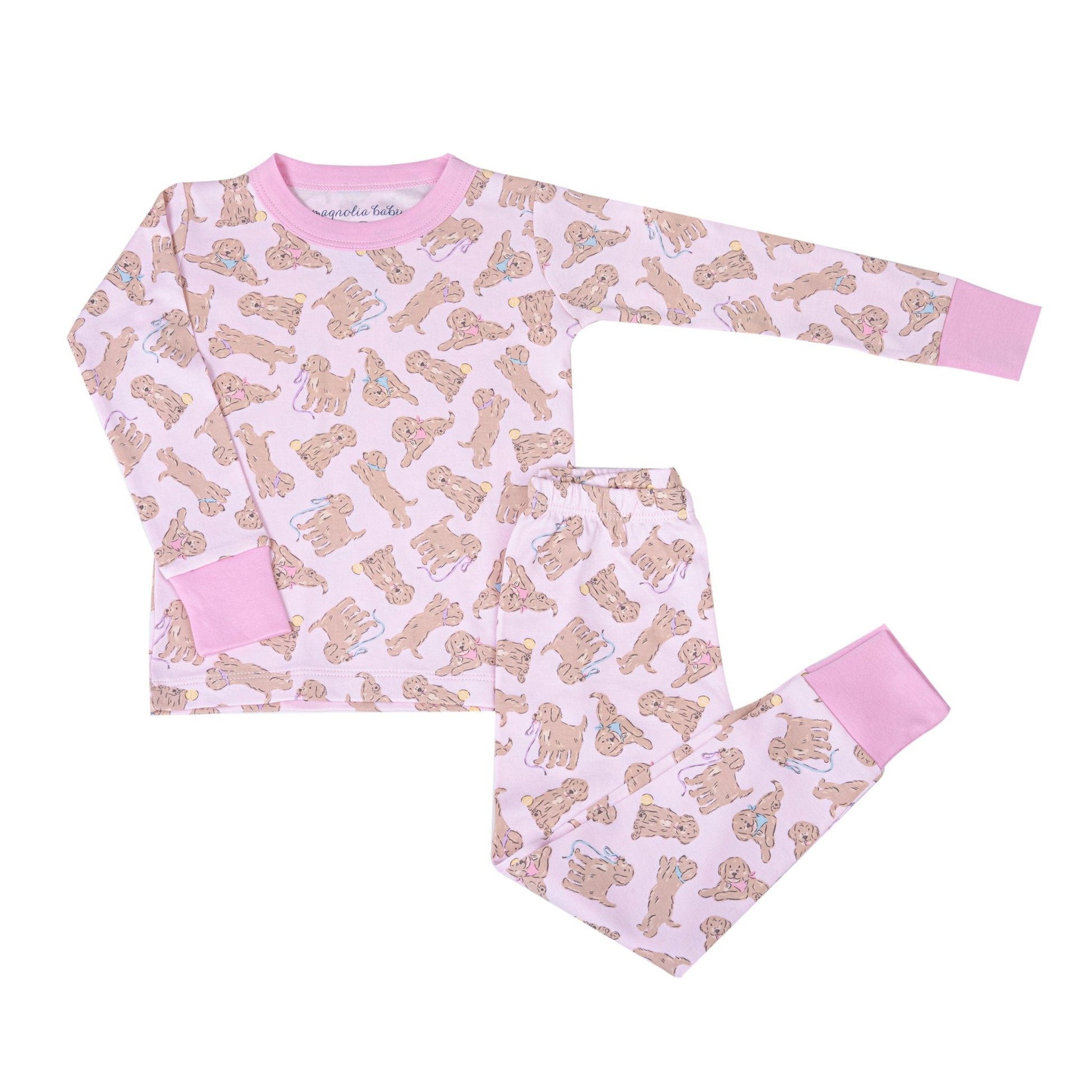 Golden Pup Long Pajamas - Pink - Magnolia BabyLong Pajamas