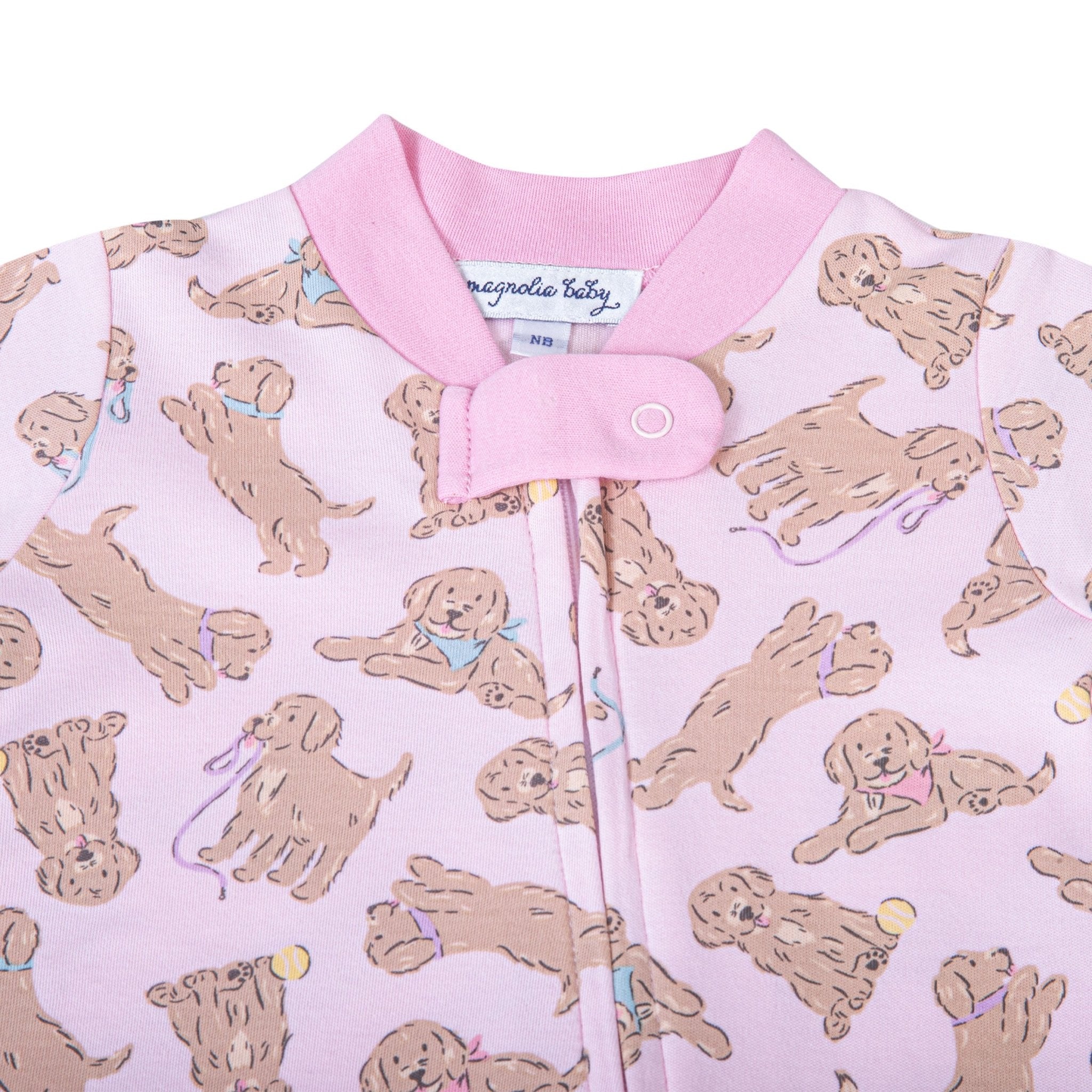 Golden Pup Zip Footie - Pink - Magnolia BabyFootie