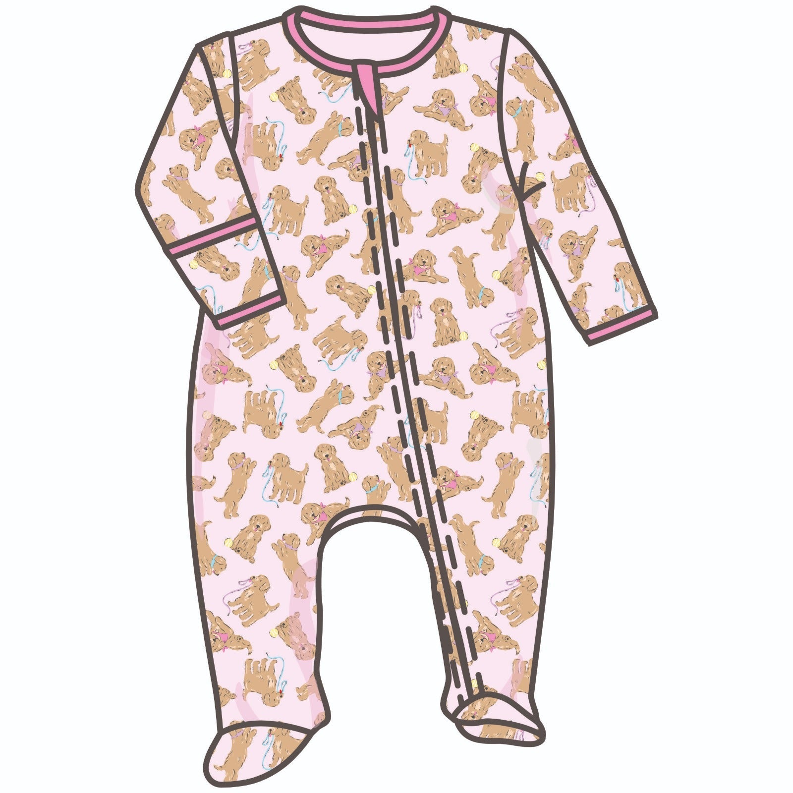 Golden Pup Zip Footie - Pink - Magnolia BabyFootie