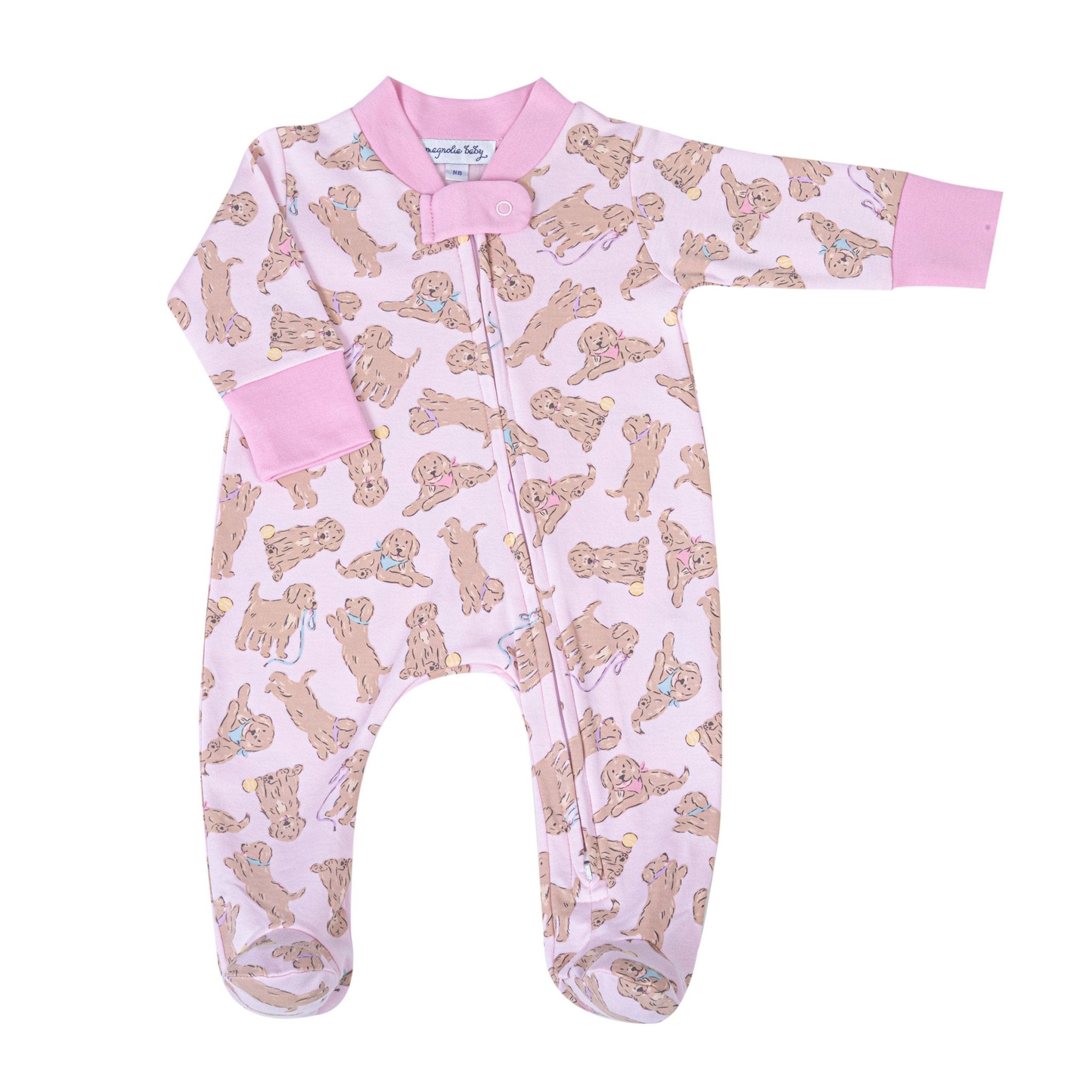 Golden Pup Zip Footie - Pink - Magnolia BabyFootie