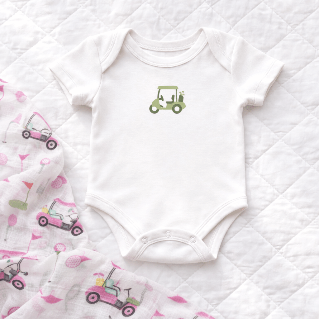 Golf Cart Bodysuit + Swaddle Blanket - Pink - Magnolia BabyBaby Gift Set