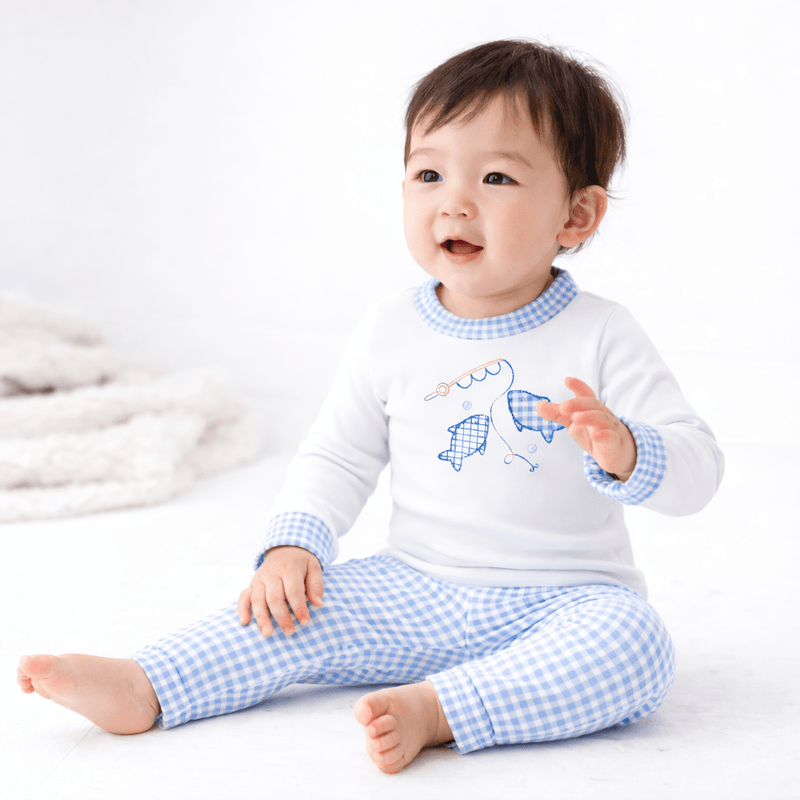 Gone Fishing Applique Long Pajamas - Magnolia BabyLong Pajamas
