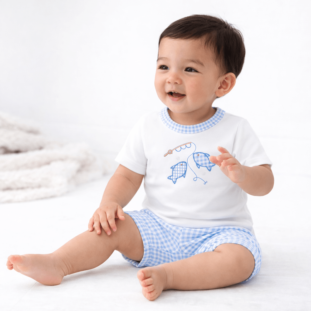 Gone Fishing Applique Short Pajamas - Magnolia BabyShort Pajamas