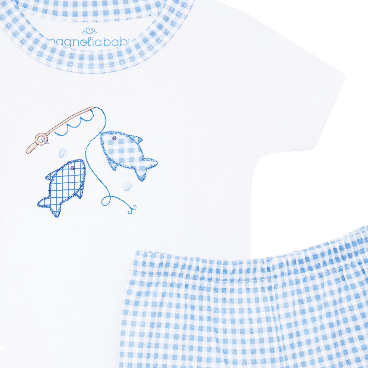 Gone Fishing Applique Short Pajamas - Magnolia BabyShort Pajamas