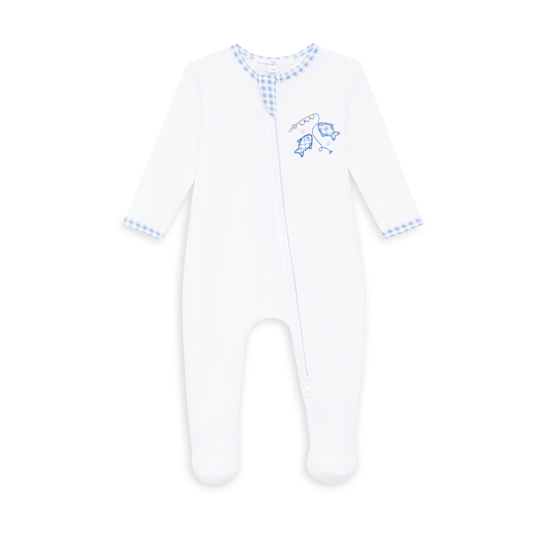 Gone Fishing Applique Zip Footie - Magnolia BabyFootie