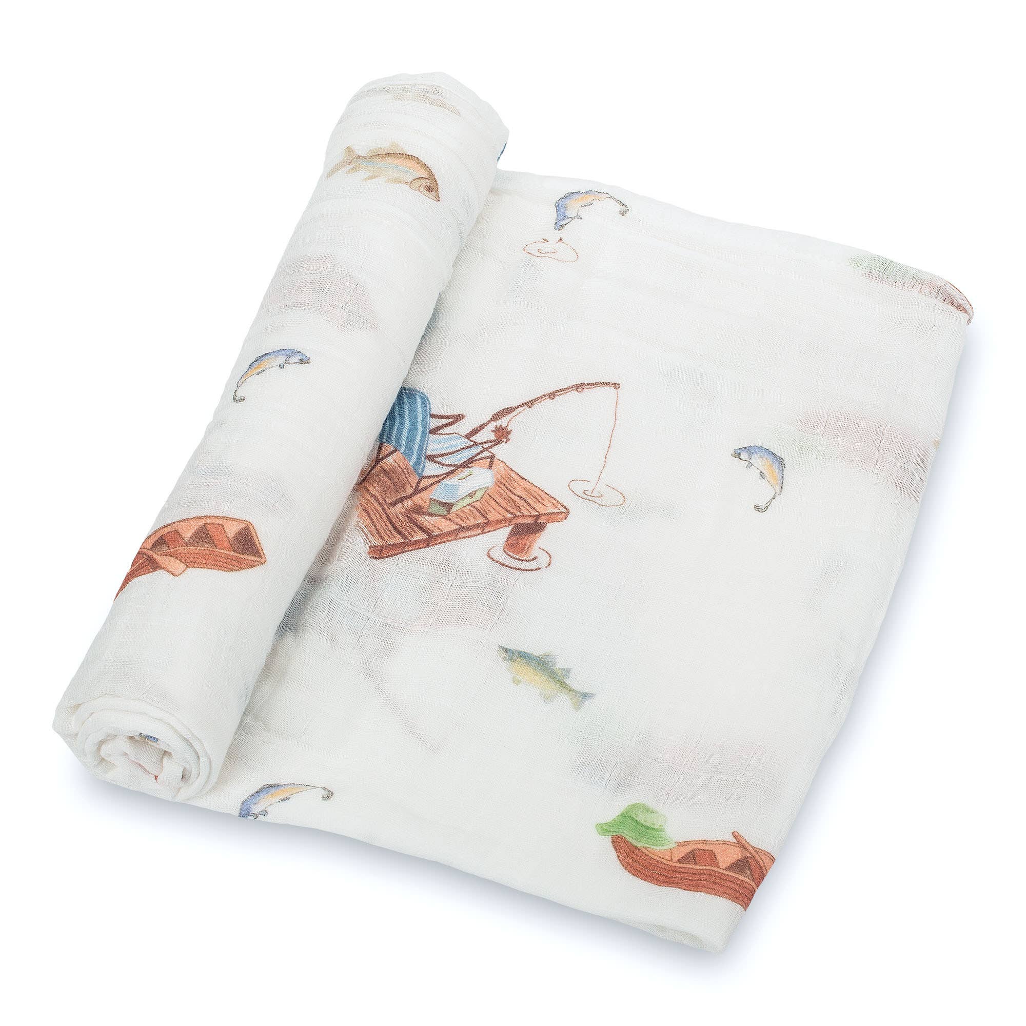 Gone Fishing Baby Muslin Cotton Blanket - Magnolia BabySwaddle Blanket