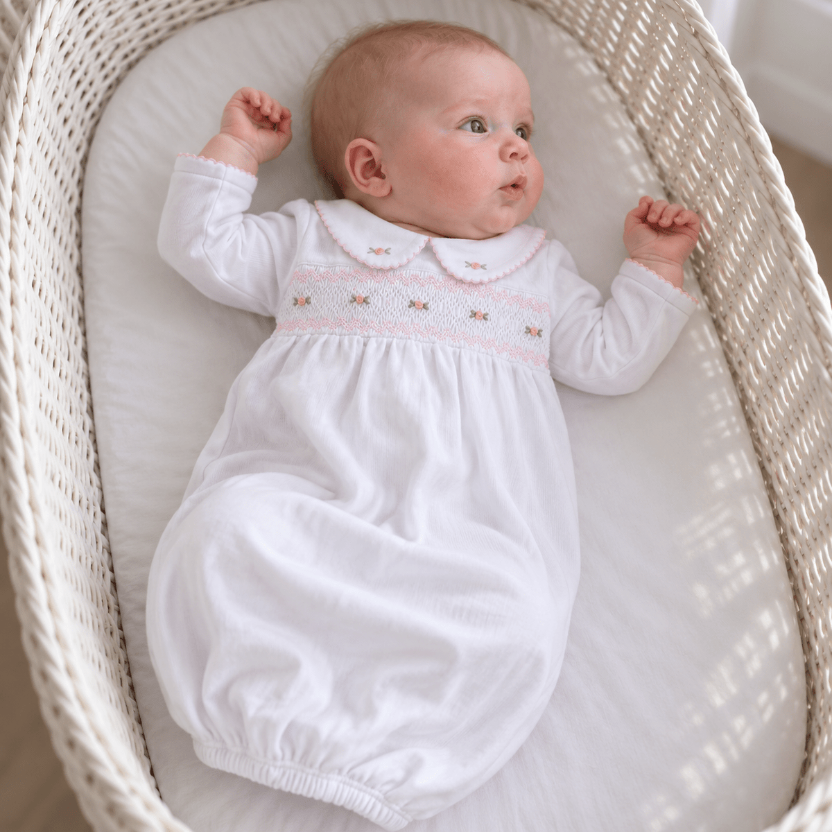 Magnolia Baby_Grace Smocked Gown - White Pink_1