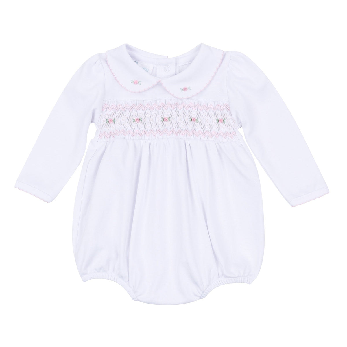 Magnolia Baby_Grace Smocked Long Sleeve Bubble - White Pink_2
