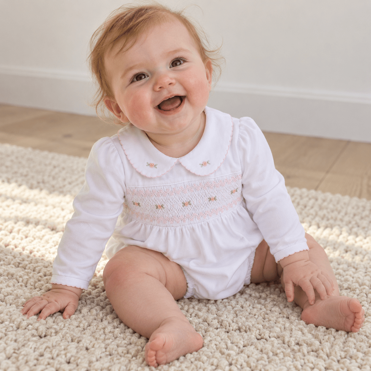 Magnolia Baby_Grace Smocked Long Sleeve Bubble - White Pink_1