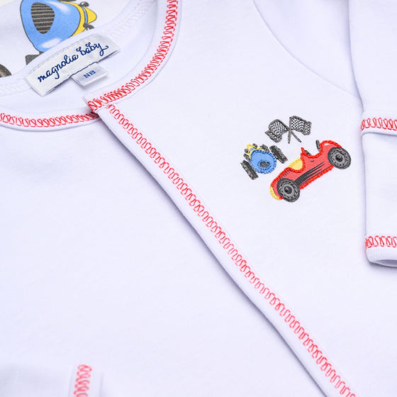 Grand Prix Embroidered Footie - Magnolia BabyFootie