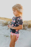 Gray & Coral Floral Pin Dot Rash Guard Set - Magnolia BabySwimwear