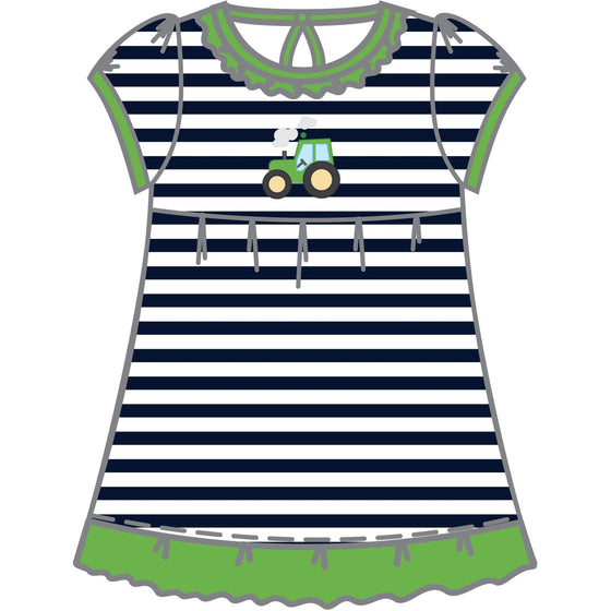 Green Tractor Applique Short Sleeve Toddler Dress - Magnolia BabyDress