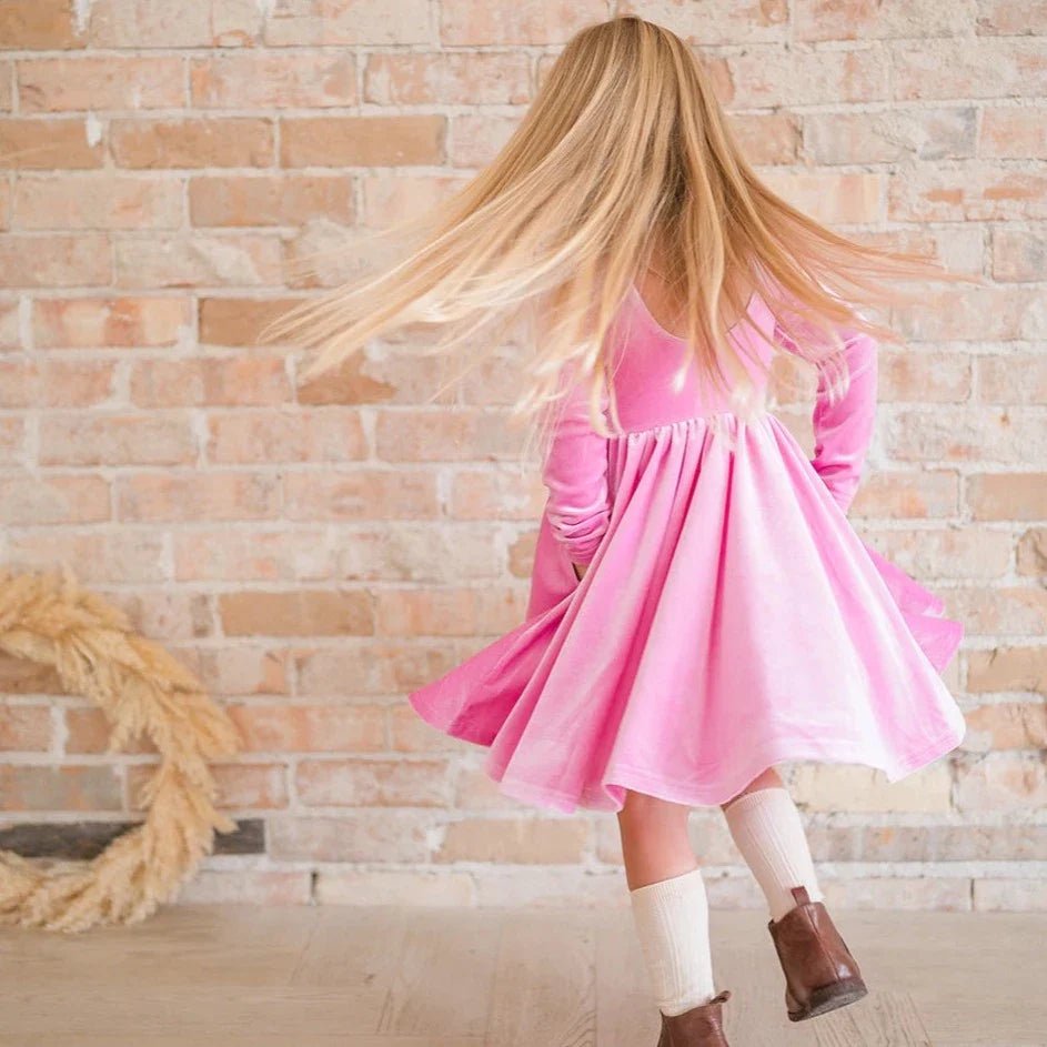 Gwendolyn Pink Velvet Dress - Magnolia BabyDress